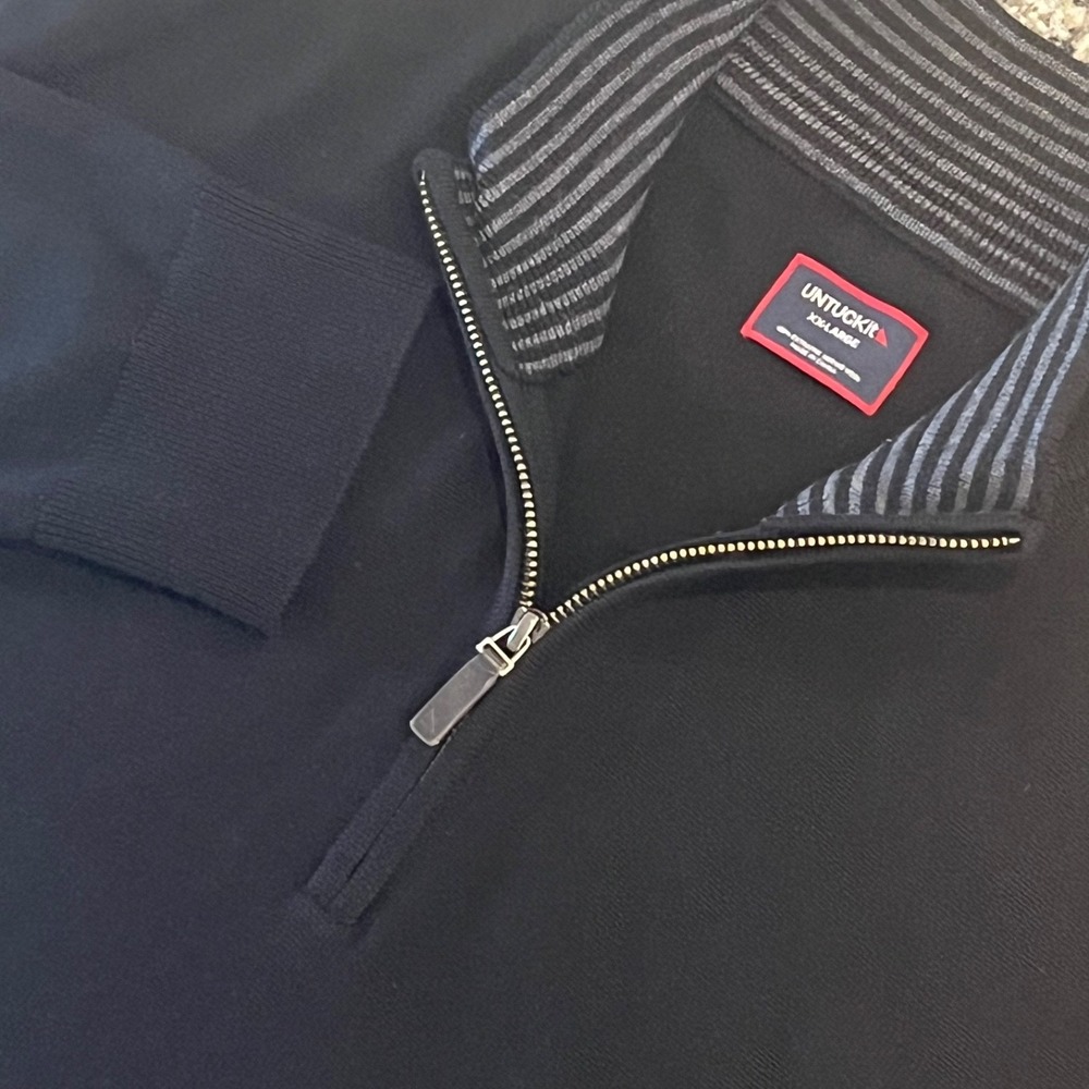 UNTUCKit Belguardo 1/4 Zip Pullover Sweater Men XXL Black Extra Fine Merino Wool
